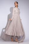 Buy_Shruti S_Beige Cotton, Georgette Embroidery Mandarin Collar Thread Work Anarkali Set _Online_at_Aza_Fashions