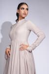 Shop_Shruti S_Beige Cotton, Georgette Embroidery Mandarin Collar Thread Work Anarkali Set _Online_at_Aza_Fashions