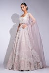 Shruti S_Rose Gold Silk, Organza Sequins, Pearls Square Neck Embroidered Lehenga Set _Online_at_Aza_Fashions