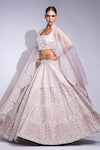 Buy_Shruti S_Rose Gold Silk, Organza Sequins, Pearls Square Neck Embroidered Lehenga Set 
