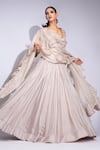 Shruti S_Beige Silk, Organza Zari, Sequins Square Neck Embroidered Lehenga Set _Online_at_Aza_Fashions