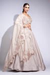 Buy_Shruti S_Beige Silk, Organza Zari, Sequins Square Neck Embroidered Lehenga Set _Online_at_Aza_Fashions