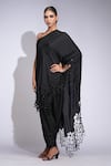 Buy_Shruti S_Black Silk Sequins, Cut Work One Shoulder Kaftan Set _at_Aza_Fashions