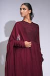 Shruti S_Wine Cotton, Georgette Embroidery V-neck Thread Work Anarkali Set _at_Aza_Fashions