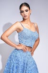 Shop_Shruti S_Blue Silk, Organza Sequins Sweetheart Neck Lehenga Set _Online_at_Aza_Fashions