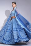 Shruti S_Blue Silk, Organza Sequins Sweetheart Neck Lehenga Set _at_Aza_Fashions