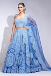 Buy_Shruti S_Blue Silk, Organza Sequins Sweetheart Neck Lehenga Set _at_Aza_Fashions