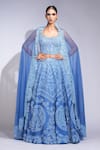 Buy_Shruti S_Blue Silk, Organza Sequins Sweetheart Neck Lehenga Set 