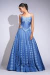 Shruti S_Blue Silk, Organza Sequins, Embroidery Square Neck Lehenga Set _Online_at_Aza_Fashions