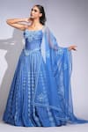 Buy_Shruti S_Blue Silk, Organza Sequins, Embroidery Square Neck Lehenga Set _Online_at_Aza_Fashions