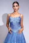 Shop_Shruti S_Blue Silk, Organza Sequins, Embroidery Square Neck Lehenga Set _Online_at_Aza_Fashions