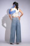 Shop_Shruti S_Blue Silk, Organza Crew Neck Shoulder Drape Top _at_Aza_Fashions