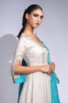 Shruti S_Beige Silk, Shantoon, Organza Zari, Embroidery V-neck Anarkali Set _Online_at_Aza_Fashions