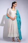 Buy_Shruti S_Beige Silk, Shantoon, Organza Zari, Embroidery V-neck Anarkali Set _at_Aza_Fashions