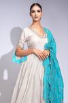 Shruti S_Beige Silk, Shantoon, Organza Zari, Embroidery V-neck Anarkali Set _at_Aza_Fashions