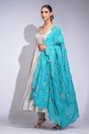 Shop_Shruti S_Beige Silk, Shantoon, Organza Zari, Embroidery V-neck Anarkali Set 
