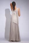Shop_Shruti S_Beige Satin, Organza, Georgette Sequins, Beads Asymmetric Tunic Skirt Set _at_Aza_Fashions