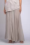 Shruti S_Beige Satin, Organza, Georgette Sequins, Beads Asymmetric Tunic Skirt Set _at_Aza_Fashions