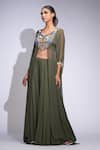 Shruti S_Green Georgette Sequins, Embroidery Round Neck Asymmetric Tunic And Sharara Set _Online_at_Aza_Fashions