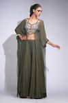 Buy_Shruti S_Green Georgette Sequins, Embroidery Round Neck Asymmetric Tunic And Sharara Set _at_Aza_Fashions