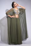Shruti S_Green Georgette Sequins, Embroidery Round Neck Asymmetric Tunic And Sharara Set _at_Aza_Fashions