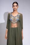 Buy_Shruti S_Green Georgette Sequins, Embroidery Round Neck Asymmetric Tunic And Sharara Set 