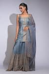 Buy_Shruti S_Gray Silk, Modal, Organza Embroidery Grey Hand Block Printed Kurta Sharara Set _at_Aza_Fashions