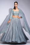 Shop_Shruti S_Gray Silk, Organza Sequins Square Neck Grey Lehenga Set _Online_at_Aza_Fashions