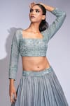 Shruti S_Gray Silk, Organza Sequins Square Neck Grey Lehenga Set _at_Aza_Fashions