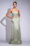 Buy_Shruti S_Green Satin Sequins Open Neck Up-cycled Dress _at_Aza_Fashions
