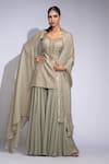 Buy_Shruti S_Green Silk, Crepe, Organza Sequins, Pearls Round Embroidered Kurta Sharara Set _Online_at_Aza_Fashions