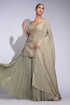 Shop_Shruti S_Green Silk, Crepe, Organza Sequins, Pearls Round Embroidered Kurta Sharara Set _Online_at_Aza_Fashions