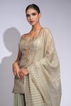 Shruti S_Green Silk, Crepe, Organza Sequins, Pearls Round Embroidered Kurta Sharara Set _at_Aza_Fashions