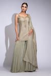 Buy_Shruti S_Green Silk, Crepe, Organza Sequins, Pearls Round Embroidered Kurta Sharara Set 