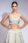 Shruti S_Green Silk, Organza Sequins, Pearls Sweetheart Neck Designer Lehenga Set _Online_at_Aza_Fashions