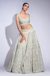 Buy_Shruti S_Green Silk, Organza Sequins, Pearls Sweetheart Neck Designer Lehenga Set _Online_at_Aza_Fashions