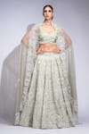 Shruti S_Green Silk, Organza Sequins, Pearls Sweetheart Neck Designer Lehenga Set _at_Aza_Fashions