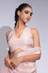Shop_Shruti S_Pink Tussar, Silk Sequins V-neck Padded Gold Designer Saree Set _Online_at_Aza_Fashions