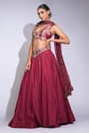 Buy_Shruti S_Maroon Silk, Georgette Sequins, Embroidery, Zari, Crystals V-neck Lehenga Set _Online_at_Aza_Fashions