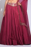 Shop_Shruti S_Maroon Silk, Georgette Sequins, Embroidery, Zari, Crystals V-neck Lehenga Set _Online_at_Aza_Fashions