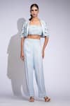 Buy_Shruti S_Blue Silk, Satin Sequins Square , Open Embroidered Crop Top Set _at_Aza_Fashions