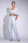 Shruti S_Blue Silk, Satin Sequins Square , Open Embroidered Crop Top Set _at_Aza_Fashions