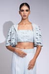 Buy_Shruti S_Blue Silk, Satin Sequins Square , Open Embroidered Crop Top Set 