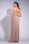 Shop_Shruti S_Rose Gold Tussar, Organza, Crepe Sequins Round Neck Pre-draped Saree Set _at_Aza_Fashions