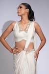 Buy_Shruti S_Off White Crepe, Silk Sequins Hand Embroidered Pre-draped Saree And Blouse Set _Online_at_Aza_Fashions