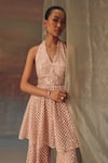 Buy_Twenty Nine_Blush Net Sequins Halter Neck Pink Short Tunic _at_Aza_Fashions