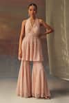 Shop_Twenty Nine_Blush Net Sequins Halter Neck Pink Short Tunic _Online_at_Aza_Fashions