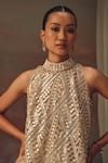 Twenty Nine_Gold Net Sequins, Beads High Neck Designer Tunic _at_Aza_Fashions