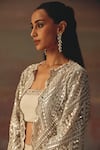 Shop_Twenty Nine_Silver Georgette Sequins Round Neck Classic Scallop Jacket _Online_at_Aza_Fashions