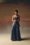 Twenty Nine_Blue Net Sequins, Embroidery Sweetheart Neck Designer Peplum Tunic _Online_at_Aza_Fashions